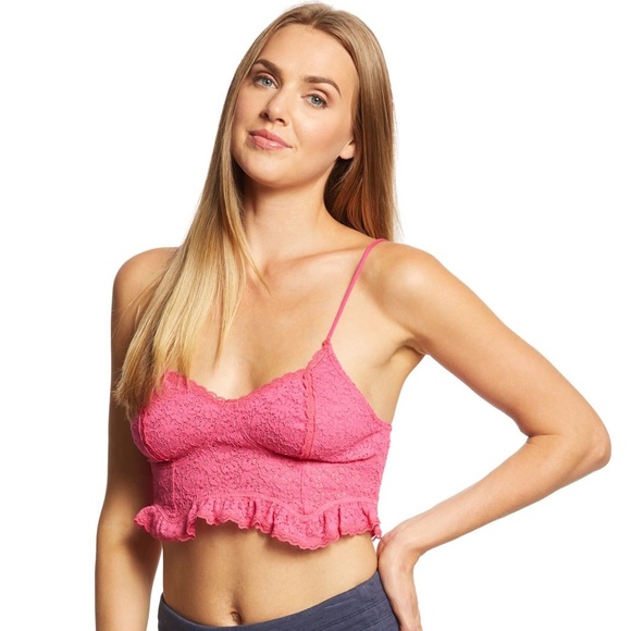 NWT Free People Fleur De Lys Pink Crop Cami Lg - Picture 2 of 7